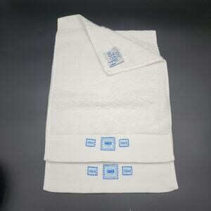 Home Spa Cotton White Hand Towels w/ Blue Embroidered Fish Set of  2 Beach Decor